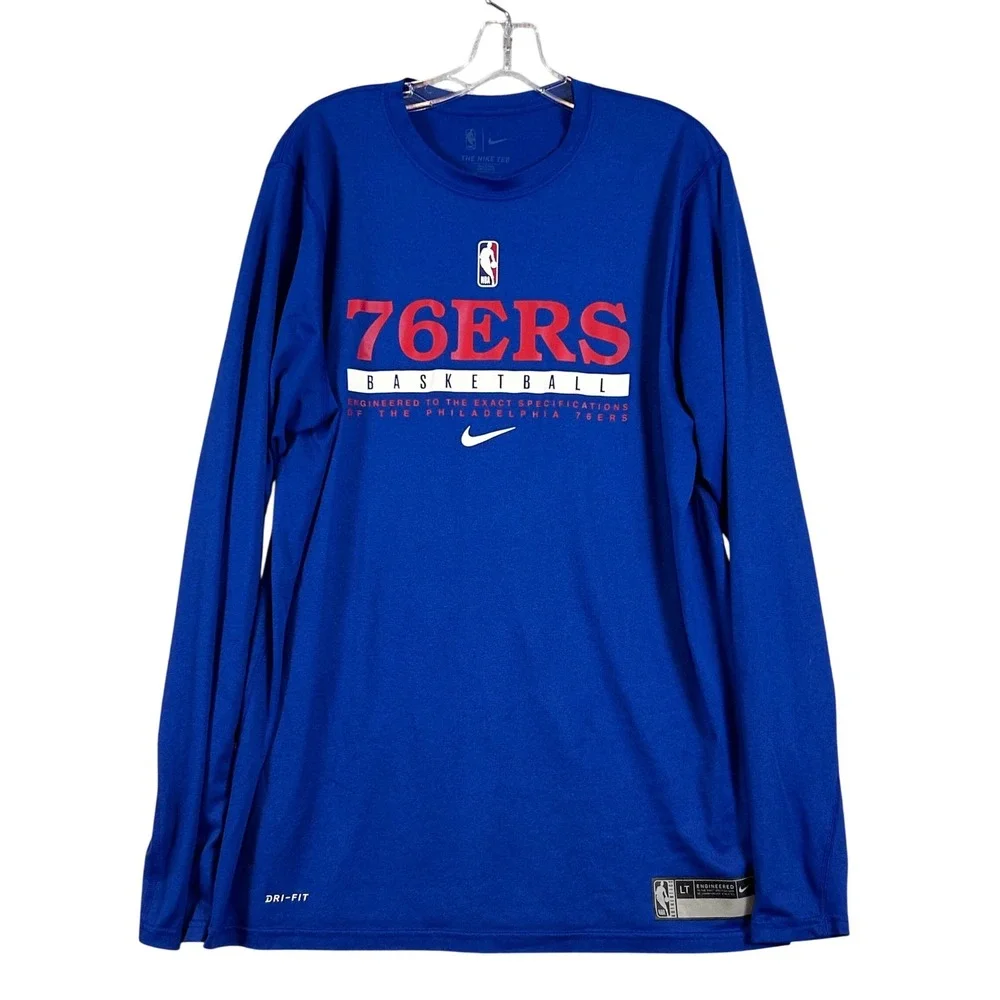 Nike Philadelphia 76ers NBA Dri-FIT Long Sleeve Shirt Mens‎ Large Tall LT Blue